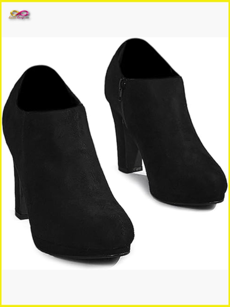 Round Toe Platform Block Heel Ankle Booties With Side Zip